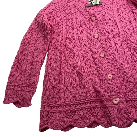Aran Crafts Pink Cable Knit Merino Wool Cardigan Sweater M colorful pink scallop - Picture 4 of 10